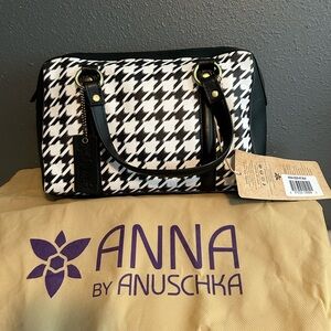 Anuschka Black and White Houndstooth Leather Satchel